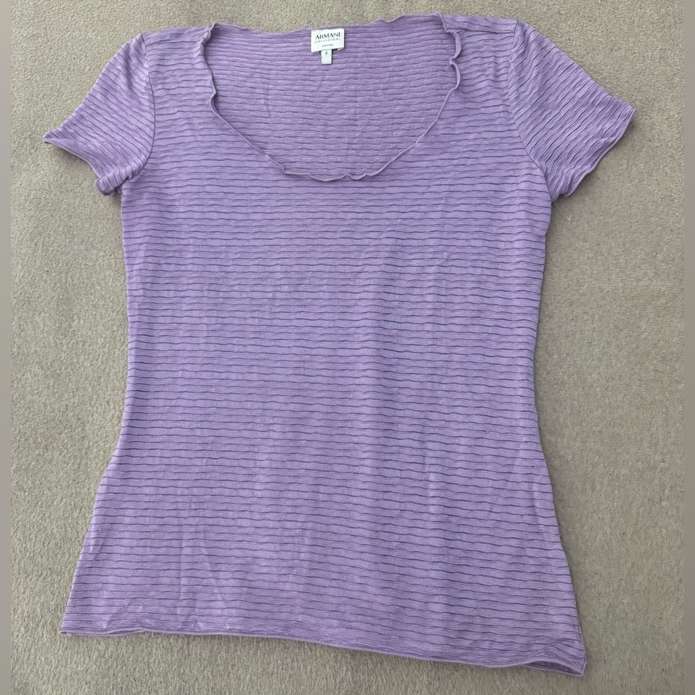 ARMANI COLLEZIONI Lightweight Cap Short Sleeve Women Top Purple Stripes Size 6 - Picture 1 of 6